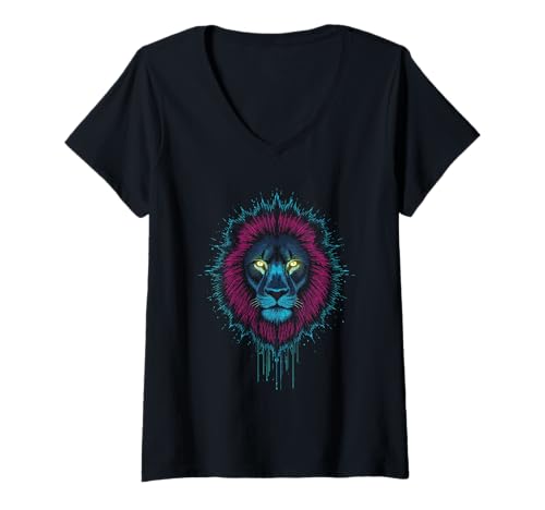 Damen Löwe Safari Afrika Savanne Dschungel Raubfisch Katze Wild T-Shirt mit V-Ausschnitt Damen Löwe Safari Afrika Savanne Dschungel Raubfisch Katze Wild T-Shirt mit V-Ausschnitt von Powerful Animal Roar Leader Strong Lion Brave