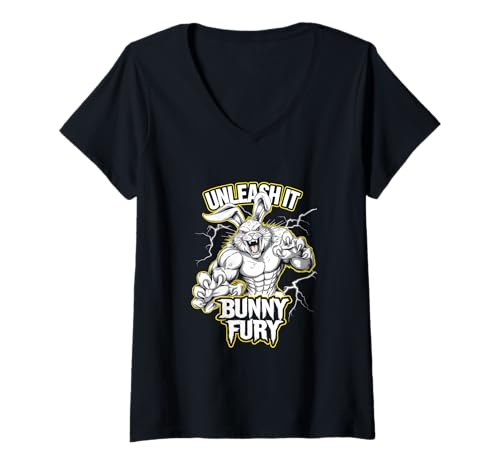 Damen Fitness Bunny Power Titan UNLEASH IT BUNNY FURY Lustiges Kaninchen T-Shirt mit V-Ausschnitt Damen Fitness Bunny Power Titan UNLEASH IT BUNNY FURY Lustiges Kaninchen T-Shirt mit V-Ausschnitt von Powerful Creature Training Gym Workout Lovers Tees