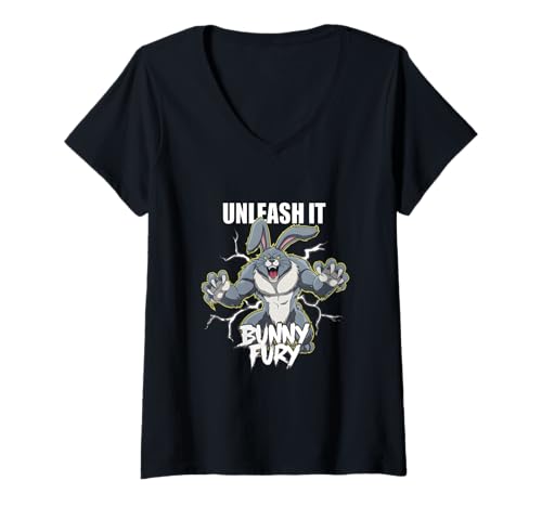 Damen Fitness Bunny Power Titan UNLEASH IT BUNNY FURY Lustiges Kaninchen T-Shirt mit V-Ausschnitt Damen Fitness Bunny Power Titan UNLEASH IT BUNNY FURY Lustiges Kaninchen T-Shirt mit V-Ausschnitt von Powerful Creature Training Gym Workout Lovers Tees