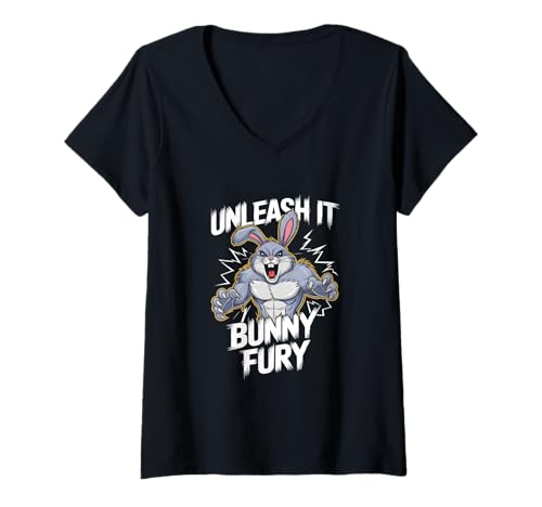 Damen Fitness Bunny Power Titan UNLEASH IT BUNNY FURY Lustiges Kaninchen T-Shirt mit V-Ausschnitt Damen Fitness Bunny Power Titan UNLEASH IT BUNNY FURY Lustiges Kaninchen T-Shirt mit V-Ausschnitt von Powerful Creature Training Gym Workout Lovers Tees