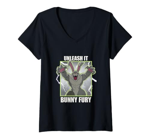 Damen Fitness Bunny Power Titan UNLEASH IT BUNNY FURY Lustiges Kaninchen T-Shirt mit V-Ausschnitt Damen Fitness Bunny Power Titan UNLEASH IT BUNNY FURY Lustiges Kaninchen T-Shirt mit V-Ausschnitt von Powerful Creature Training Gym Workout Lovers Tees