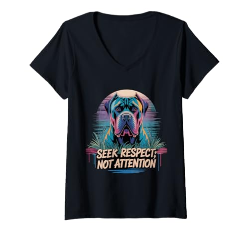 Damen Cane Corso Seek Respect Not Attention Hundebotschaft T-Shirt mit V-Ausschnitt Damen Cane Corso Seek Respect Not Attention Hundebotschaft T-Shirt mit V-Ausschnitt von Powerful Dog Wisdom Respect Influence