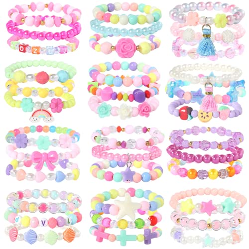 Powerking Kinder Armbänder, Kleine Mädchen Schmuck Perlen Armbänder Set für Kinder Mitbringsel - 12er Pack 36 PC von Powerking