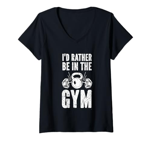 Damen Fitness-Bodybuilding - ich Bin Lieber im Fitnessstudio T-Shirt mit V-Ausschnitt von Powerlifting Weightlifting & Gym Bodybuilding