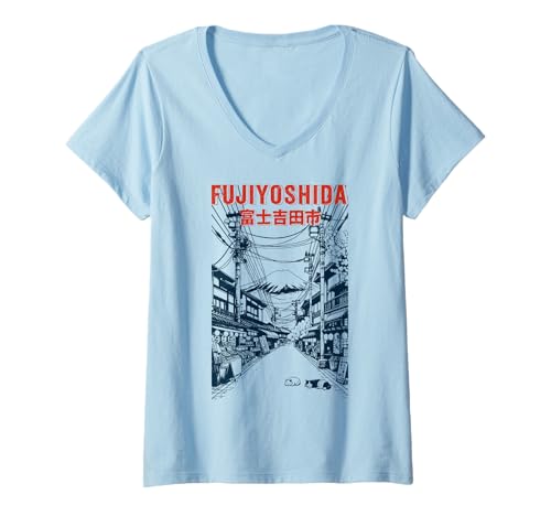 Damen Fujiyoshida Japan Street - Mount Fuji Anime T-Shirt mit V-Ausschnitt Damen Fujiyoshida Japan Street - Mount Fuji Anime T-Shirt mit V-Ausschnitt von Powerlines Japan, Japan Street Anime