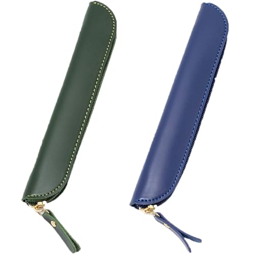 Powerruif 2 Stück PU Leder Stifteetui, Tasche für Kugelschreiber Etui Klein Tragbare Stifteetui mit Reißverschluss für Kosmetikaufbewahrung und Schreibwaren von Powerruif