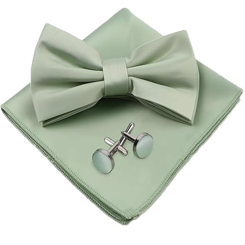 Powerruif Fliege Herren Mintgrün, Anzug Accessoires für Herren Set mit Einstecktuch und Manschettenknöpfen, Fliege mit Verstellbarer Größe Einstecktuch Set für Formelle Events und Hochzeiten von Powerruif