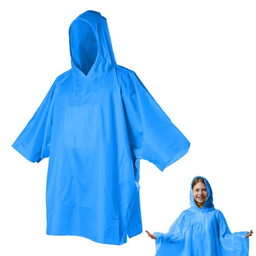 wiederverwendbarer Regenponcho, ultraleicht, 70 g, Regencape mit Kapuze, wasserdicht, winddicht, für Männer und Frauen und kinder, Wandern, Reisen, Camping, Angeln, Trekking (kinder, Himmelblau) von Powersell