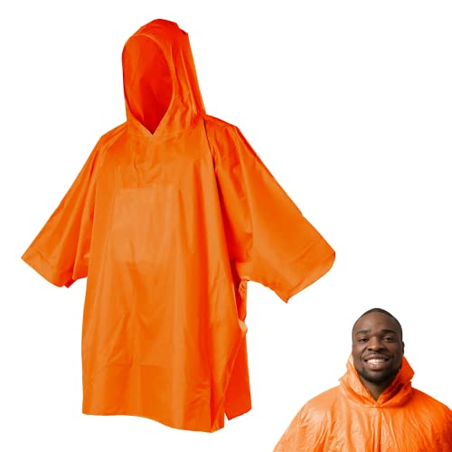 wiederverwendbarer Regenponcho, ultraleicht, 70 g, Regencape mit Kapuze, wasserdicht, winddicht, für Männer und Frauen und kinder, Wandern, Reisen, Camping, Angeln, Trekking (Erwachsene, orange) von Powersell