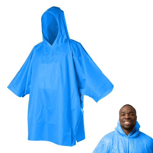 wiederverwendbarer Regenponcho, ultraleicht, 70 g, Regencape mit Kapuze, wasserdicht, winddicht, für Männer und Frauen und kinder, Wandern, Reisen, Camping, Angeln, Trekking (Erwachsene, Himmelblau) von Powersell