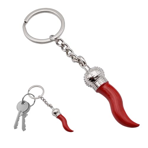 Schlüsselanhänger mit emaillierten Anhängern in Hornform als Glücksbringer - Neapolitanisches Horn für Herren oder Damen – Amulett in Hornform mit Chili Neapel von Powersell