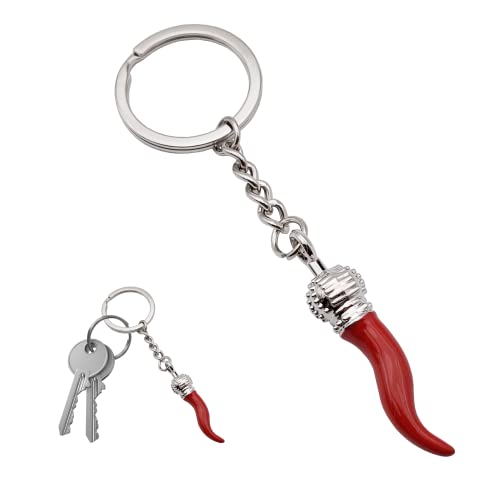 Schlüsselanhänger mit Anhängern emailliert in Hornform Scaramantic Glücksbringer - Neapolitanisches Hörner Herren oder Damen, Scaramanzia – Cornicello Amulett Chili Neapel, Hörner M, M von Powersell