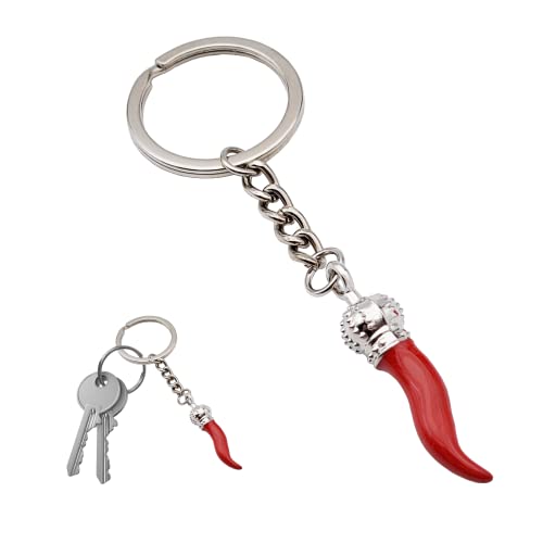 Schlüsselanhänger mit Anhängern emailliert in Hornform Scaramantic Glücksbringer - Neapolitanisches Hörner Herren oder Damen, Scaramanzia – Cornicello Amulett Chili Neapel, Hörner S, M von Powersell