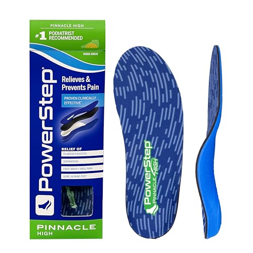 Powerstep Pinnacle Einlegesohle Fußgewölbe, schmerzlindernd, Supination, hohe Fußgewölbeunterstützung, orthopädisch, für Damen und Herren Höhepunkt, hoch High, Blau/Dunkelgrün, Men's 12-13 von Powerstep