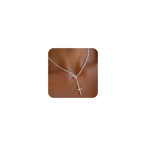 Poxtex Unendlichkeitskreuz-Halskette für Damen, zierlicher Kreuz-Anhänger, läuft nicht an und ist wasserdicht, schlichter Choker, minimalistischer Schmuck, Glaubenskreuz-Geschenke, Sterling Silber, von Poxtex