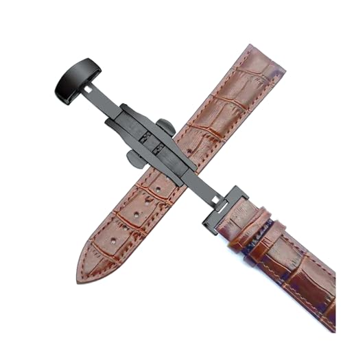 Poyuad 18 mm 20 mm 22 mm 24 mm, Länge 20 cm, Herren-Lederarmband, Schmetterlingsschnalle, Business-Casual-Stil, austauschbares Universalzubehör,Braun Schwarz,20 mm von Poyuad