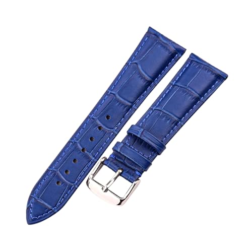 Poyuad 18 mm – 24 mm, Länge 19 cm, Unisex-Uhrenarmband aus Leder, Schwarz/Braun/Blau/Rot, Uhren-Ersatzzubehör,Blaue silberne Schnalle,19 mm von Poyuad