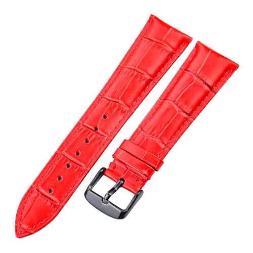 Poyuad 18 mm – 24 mm, Länge 19 cm, Unisex-Uhrenarmband aus Leder, Schwarz/Braun/Blau/Rot, Uhren-Ersatzzubehör,Rot-Schwarze Schnalle,22 mm von Poyuad