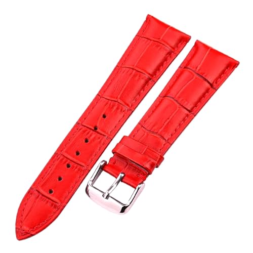 Poyuad 18 mm – 24 mm, Länge 19 cm, Unisex-Uhrenarmband aus Leder, Schwarz/Braun/Blau/Rot, Uhren-Ersatzzubehör,Rote silberne Schnalle,24 mm von Poyuad