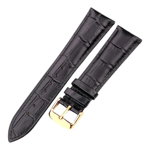 Poyuad 18 mm – 24 mm, Länge 19 cm, Unisex-Uhrenarmband aus Leder, Schwarz/Braun/Blau/Rot, Uhren-Ersatzzubehör,Schwarze Goldschnalle,18 mm von Poyuad