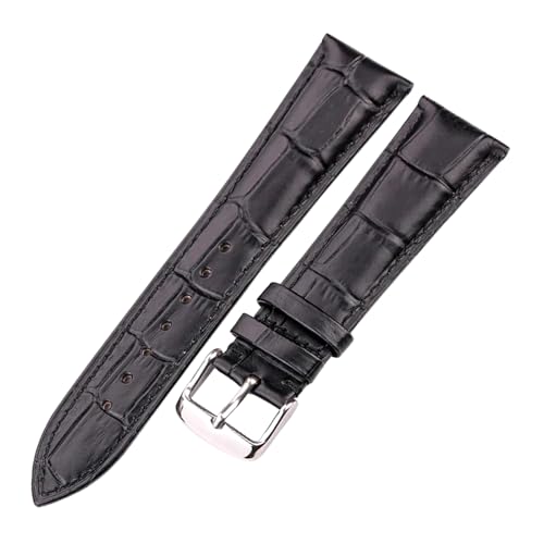 Poyuad 18 mm – 24 mm, Länge 19 cm, Unisex-Uhrenarmband aus Leder, Schwarz/Braun/Blau/Rot, Uhren-Ersatzzubehör,Schwarze silberne Schnalle,22 mm von Poyuad