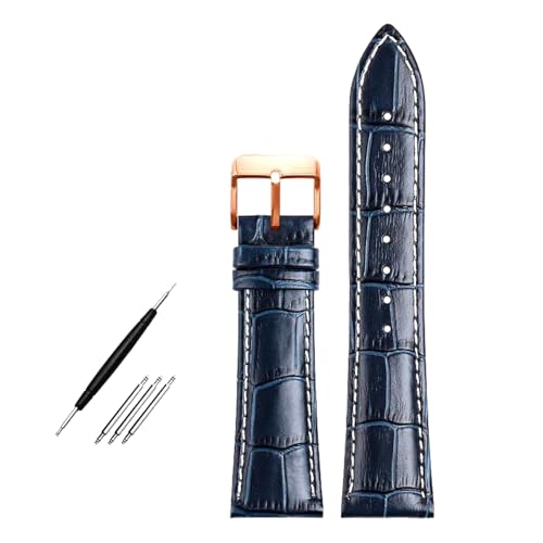 Poyuad 19 mm, 21 mm, 22 mm, 20 cm lang, Herren-Lederarmband, dunkelblau, wasserdichtes und schweißfestes Armband, austauschbares Universalzubehör,Blaue Anstecknadel Rose,21 mm von Poyuad