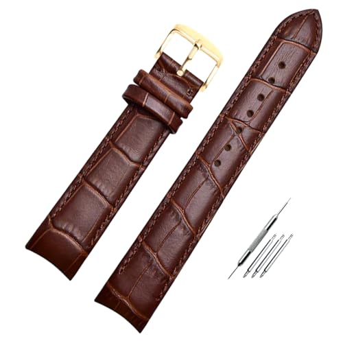 Poyuad 20 mm, 21 mm, 22 mm, 20 cm lang, gebogenes Uhrenarmband aus Leder, wasserdichtes Freizeituhrenarmband, austauschbares Armbandzubehör,Braune Anstecknadel Gold,20 mm von Poyuad