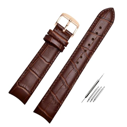 Poyuad 20 mm, 21 mm, 22 mm, 20 cm lang, gebogenes Uhrenarmband aus Leder, wasserdichtes Freizeituhrenarmband, austauschbares Armbandzubehör,Braune Anstecknadel Rose,21 mm von Poyuad