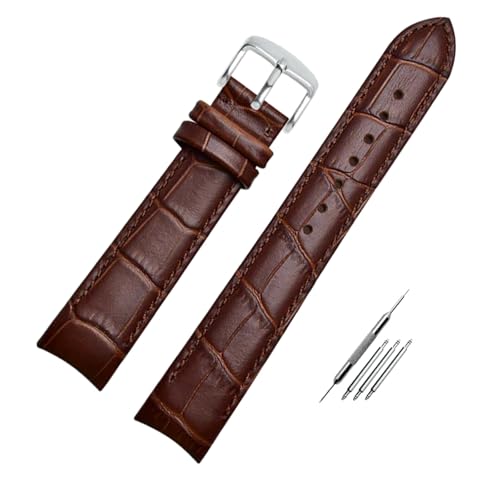 Poyuad 20 mm, 21 mm, 22 mm, 20 cm lang, gebogenes Uhrenarmband aus Leder, wasserdichtes Freizeituhrenarmband, austauschbares Armbandzubehör,Braune Anstecknadel Silber,21 mm von Poyuad