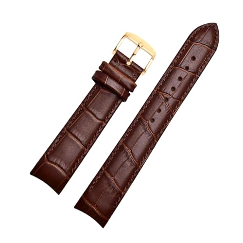 Poyuad 20 mm, 21 mm, 22 mm, Länge 21 cm, gebogenes Herren-Uhrenarmband aus Leder mit Schmetterlingsschnalle/Dornschließe, austauschbares Uhrenarmband-Zubehör,Braungoldene Anstecknadel,20 mm von Poyuad
