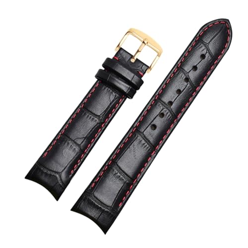 Poyuad 20 mm, 21 mm, 22 mm, Länge 21 cm, gebogenes Herren-Uhrenarmband aus Leder mit Schmetterlingsschnalle/Dornschließe, austauschbares Uhrenarmband-Zubehör,Rotgold-Anstecknadel,21 mm von Poyuad