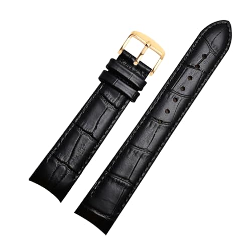 Poyuad 20 mm, 21 mm, 22 mm, Länge 21 cm, gebogenes Herren-Uhrenarmband aus Leder mit Schmetterlingsschnalle/Dornschließe, austauschbares Uhrenarmband-Zubehör,Schwarzgoldene Anstecknadel,20 mm von Poyuad