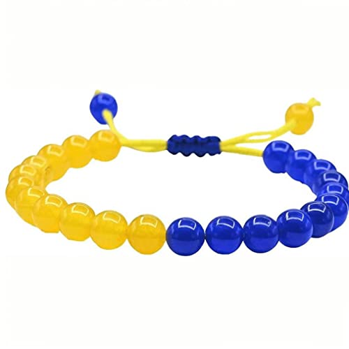 Ukraine Armband Verstellbare Natürliche Kristall Perlen Kette Armband Gelb Blau Naturstein Perlen Armband Schmuck Geschenk Für Männer Frauen von Ppmter