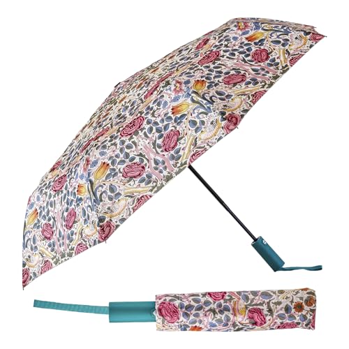 PracticDomus Faltbarer und kompakter Regenschirm für Damen, Design Art Collection mit automatischem Öffnen und Schließen, winddicht, Rose, Grande von PracticDomus