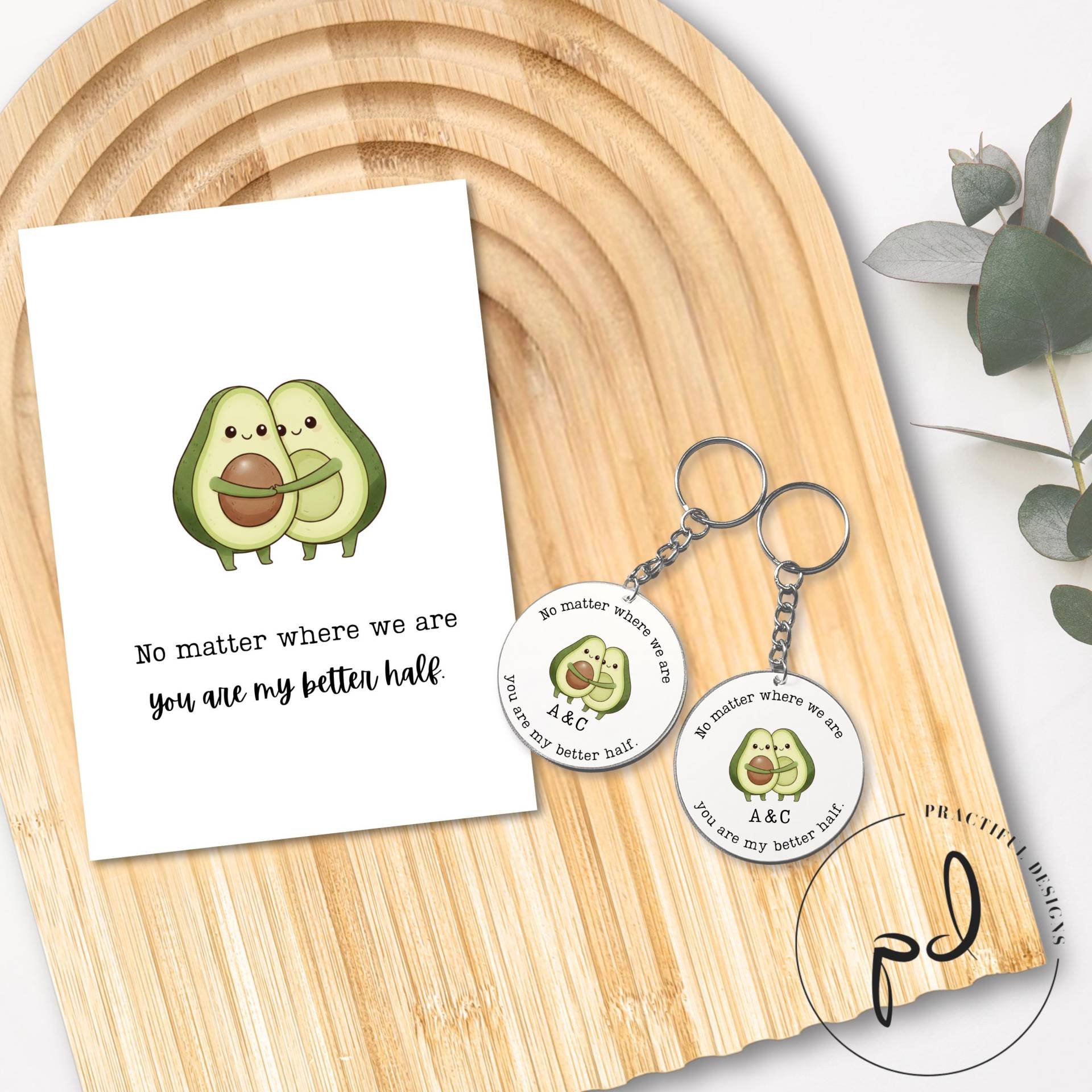 Keychain Gift Set "Better Half" | Avocado Keychains Bestie Birthday Girlfriend Postcard & von PractifulDesigns