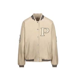 Prada Elfenbein Gepolsterte Leder Varsity Jacke von Prada