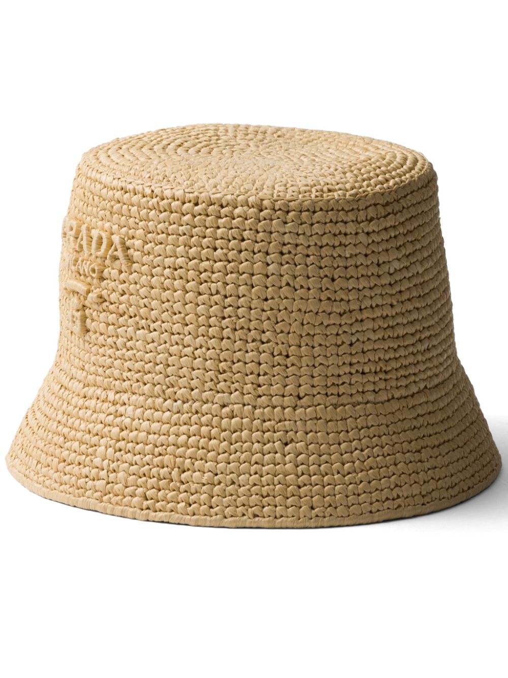 Prada braided raffia logo bucket hat - Nude von Prada