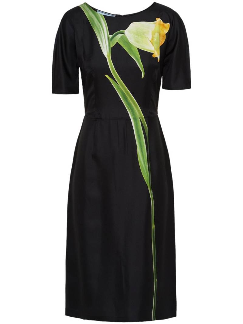 Prada Seidenkleid mit Blumen-Print - Schwarz von Prada