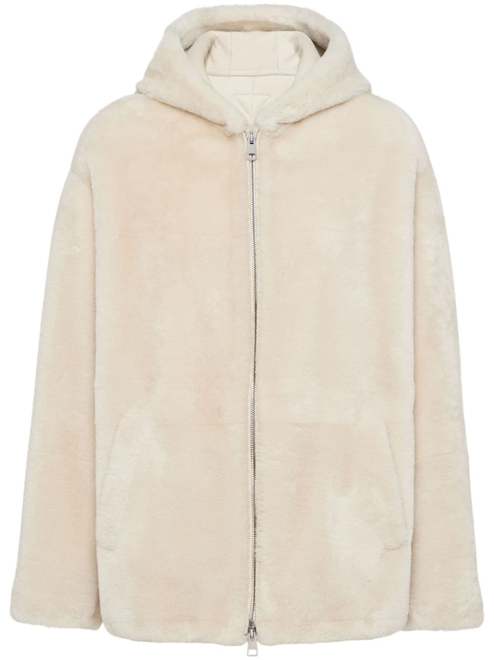 Prada Shearling-Jacke mit Kapuze - Nude von Prada