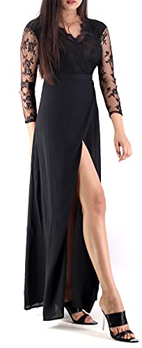 Pradize Langes Schwarzes Abendkleid - Lange Ärmel Und Seitenschlitz (44) von Pradize