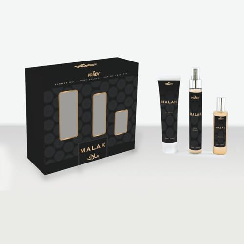 Prady Malak Damen-Pack (Duschgel, Body Splash, Eau de Toilette) – intensiver und anspruchsvoller arabischer Duft – komplettes Damen-Pflegeset – ideal als Geschenk – langanhaltender und eleganter Duft von Prady