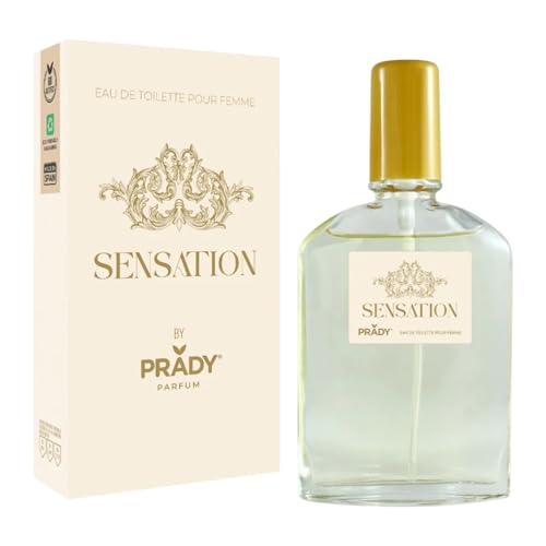 Prady Sensation Eau de Toilette, 90 ml, blumiger und umhüllender Damenduft mit fruchtigen und moschusartigen Noten, elegant, sinnlich und langanhaltend für Damen, ideal für den Alltag oder am Abend von Prady