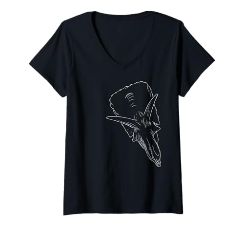 Damen Prähistorischer Dinosaurier Ceratopsian T-Shirt mit V-Ausschnitt von Prähistorische Ceratopsian Illustration Grafiken