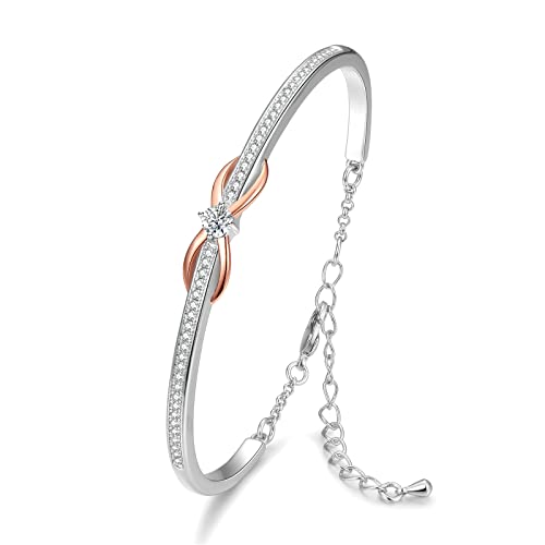 Praelinos Infinity Symbol Armband Damen Weiß Rose Vergoldet Armband 5A Cubic Zirkonia Armbänder für Frauen Schmuck Muttertag Valentinstag Geschenke für Mama Frau Freundin Mädchen von Praelinos