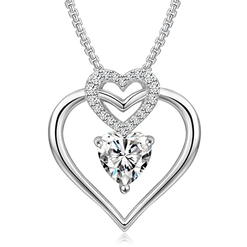 Praelinos Liebesherz-Halskette für Frauen 18 Karat weißvergoldete Geburtsstein-Anhänger-Halsketten 5A Zirkonia-Geburtstagsschmuck Geschenke für Frauen Mutter Frau Freundin (Weiß) von Praelinos