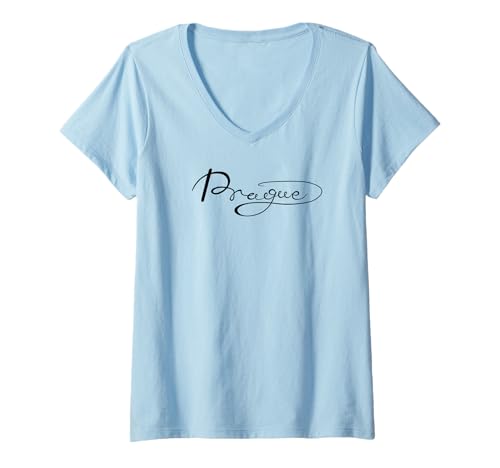 Damen Prague Schrift Design Tschechische Hauptstadt Prag T-Shirt mit V-Ausschnitt Damen Prague Schrift Design Tschechische Hauptstadt Prag T-Shirt mit V-Ausschnitt von Prag Hauptstadt Tschechien