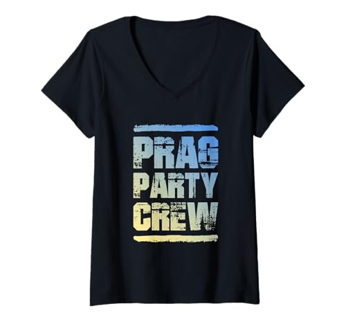 Damen Prag Party Crew | Zitat des Urlaubsteams T-Shirt mit V-Ausschnitt von Prag Party Mood Inc