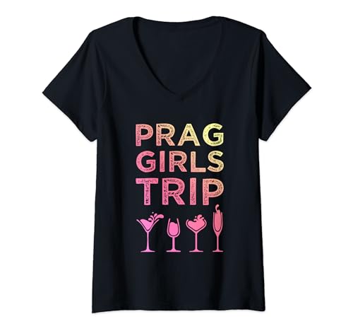 Damen Prag Girls Trip | Party Urlaub T-Shirt mit V-Ausschnitt von Prag Party Travel Mood Inc