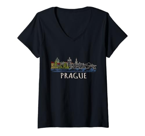 Damen Prag Tschechische Republik Ex Tschechoslowakei Souvenir Prag T-Shirt mit V-Ausschnitt von Prague Souvenir Store