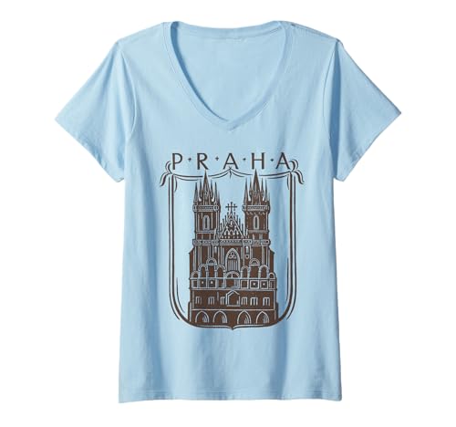 Damen Prag Tschechische Republik Ex Tschechoslowakei Souvenir Prag T-Shirt mit V-Ausschnitt von Prague Souvenir Store